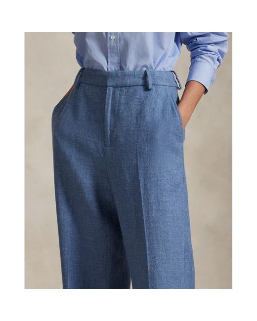 Pantaloni in cotone e lino a gamba larga di Ralph Lauren in Blue