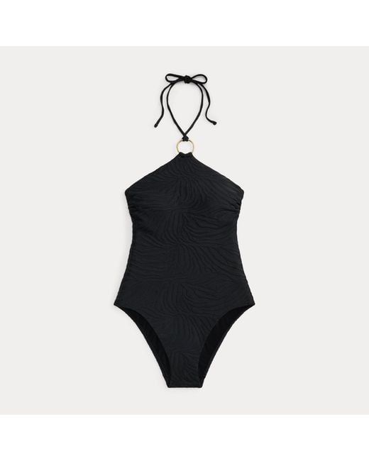 Ralph Lauren Black Zebra-Jacquard Ring-Front One-Piece