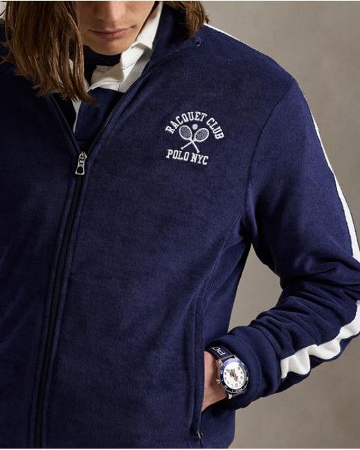 Polo Ralph Lauren Blue Embroidered Terry Track Jacket for men