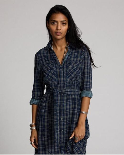 RRL Blue Kariertes Hemdkleid