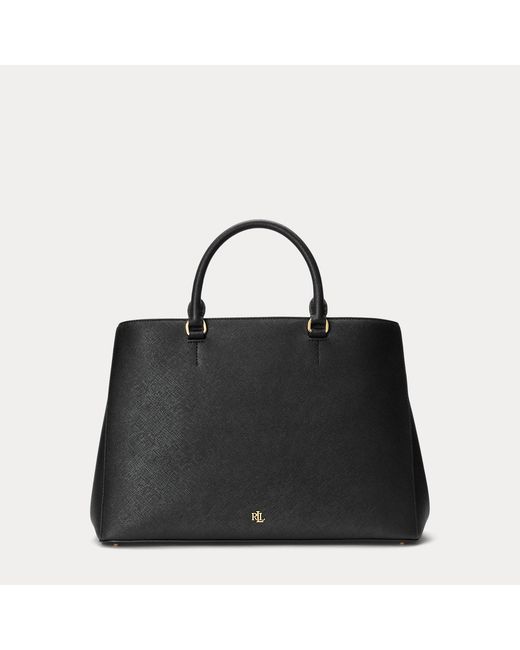 Ralph Lauren Black Crosshatch Leather Large Hanna Satchel