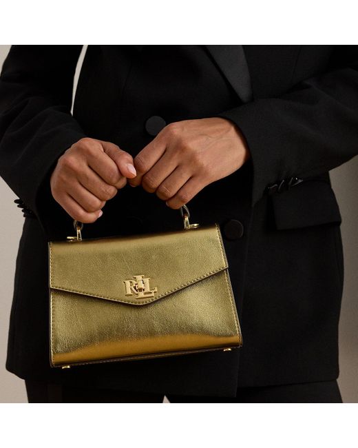 Ralph Lauren Black Metallic Leather Small Farrah Satchel