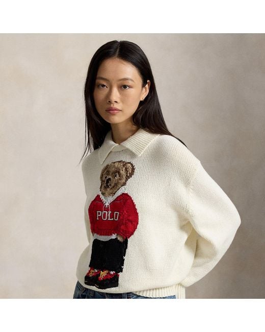 Polo Ralph Lauren Red Polo Bear Linen-Cotton Jumper