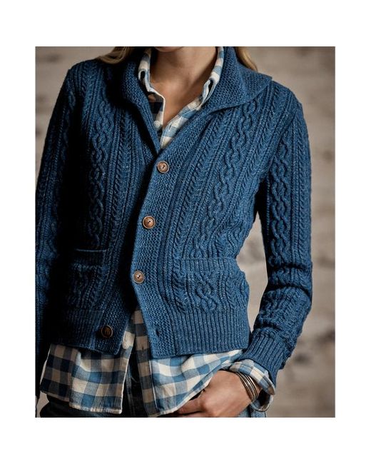 Cardigan a trecce con collo a scialle di RRL in Blue