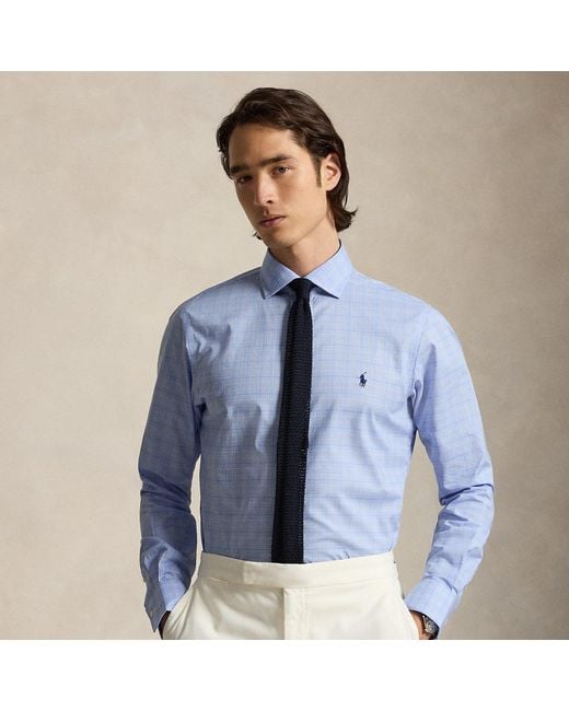 Polo Ralph Lauren Blue Custom Fit Glen Plaid Poplin Shirt for men