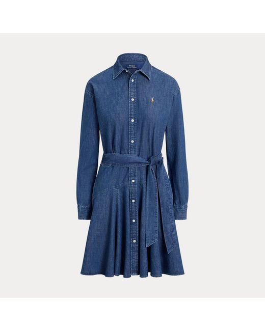Polo Ralph Lauren Blue Belted A-Line Chambray Shirtdress