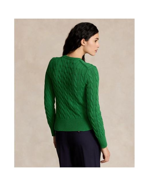Polo Ralph Lauren Green Cable-knit Cotton Crewneck Cardigan