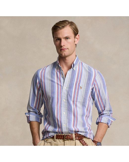 Polo Ralph Lauren Blue Custom Fit Striped Oxford Shirt for men