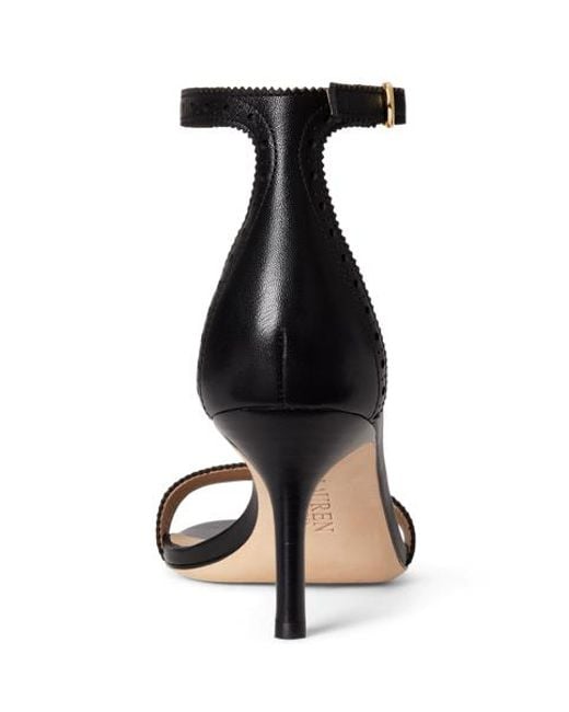 Ralph Lauren Black Allie Mid-Heel Perforated Leather Sandal
