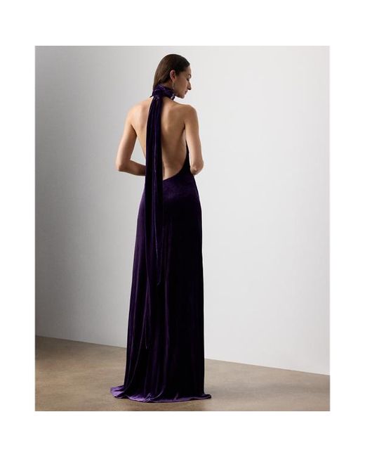 Ralph Lauren Blue Tatum Stretch Velvet Evening Dress