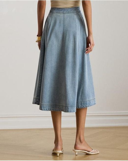 Ralph Lauren Blue Button-Front Denim Midi Skirt