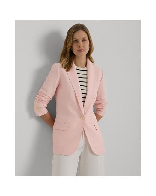 Blazer in twill di misto lino di Lauren by Ralph Lauren in Pink