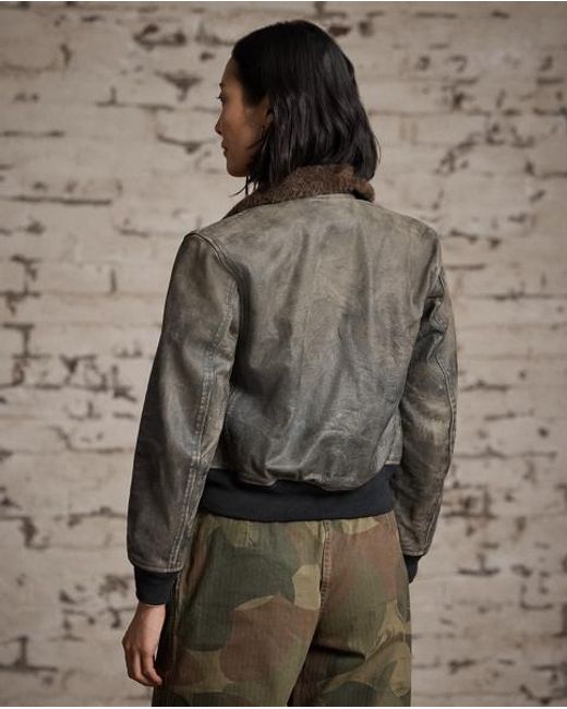 RRL Metallic Shearling-Collar Leather Flight Jacket
