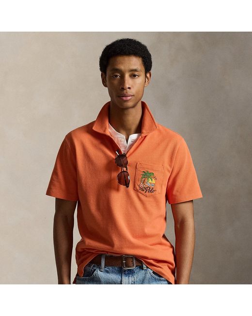 Polo Ralph Lauren Orange Standard Fit Mesh Graphic Polo Shirt for men