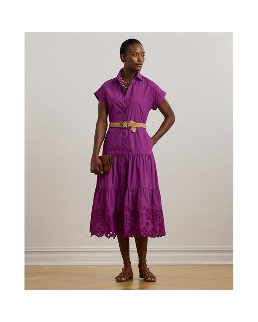 Chemisier a balze in popeline traforato di Ralph Lauren in Purple