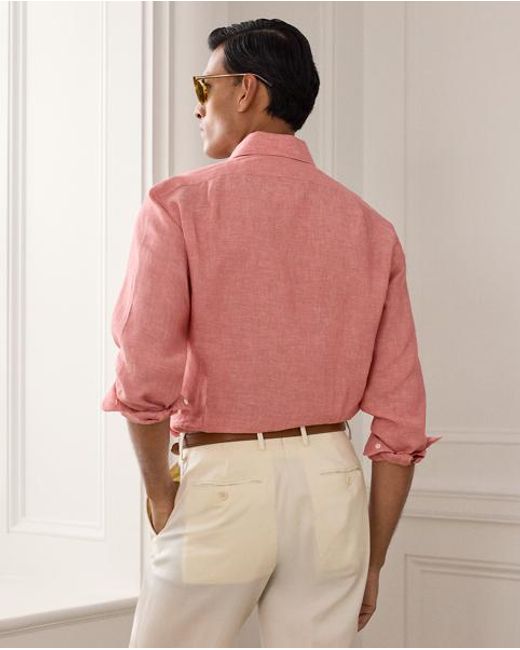 Ralph Lauren Pink Linen Chambray Shirt for men