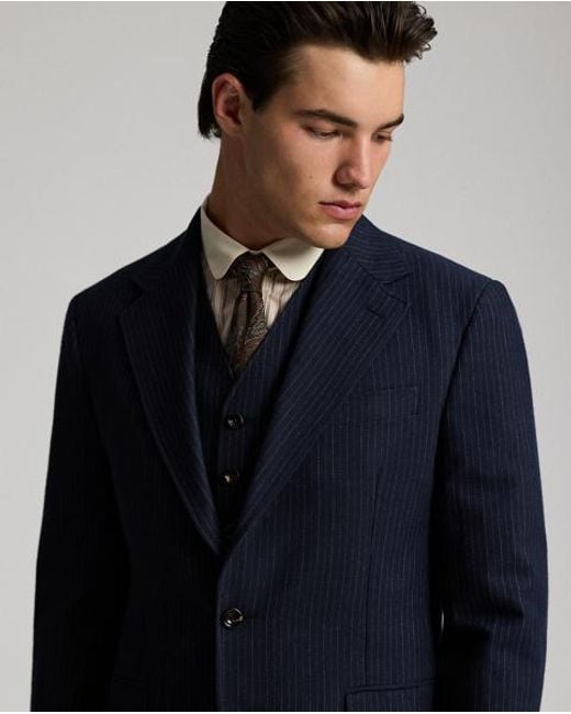 RRL Blue Pinstripe Twill Suit Jacket for men