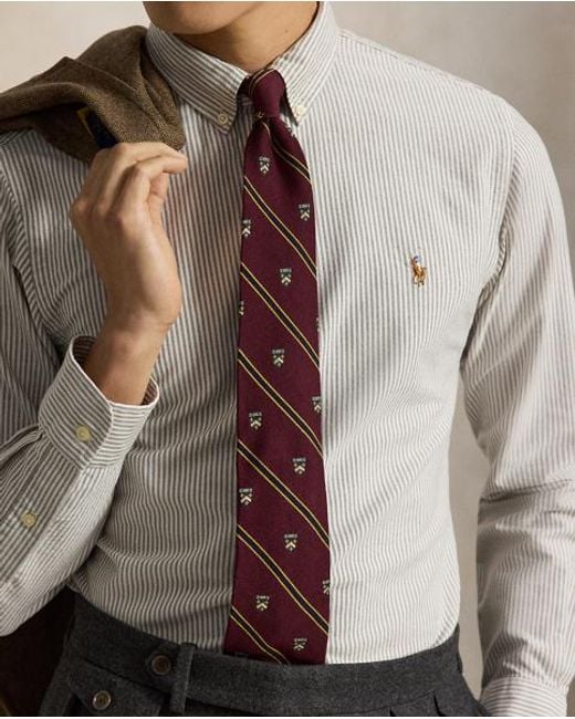 Polo Ralph Lauren White Custom Fit Striped Oxford Shirt for men