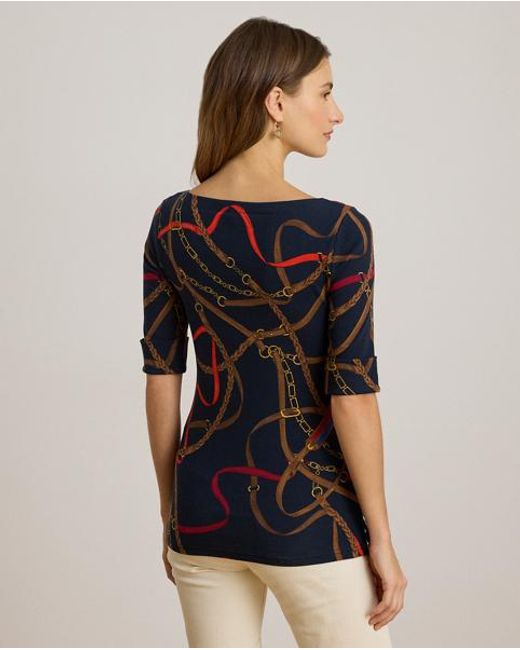 Ralph Lauren Blue Belting-Print Cotton Boatneck Tee