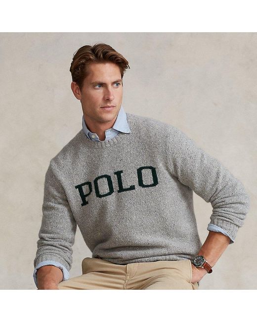 Polo Ralph Lauren Logo Speckled Wool-blend Jumper in Gray for Men | Lyst