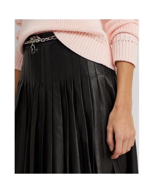 Minifalda de piel plisada y elástica Lauren by Ralph Lauren de color Black
