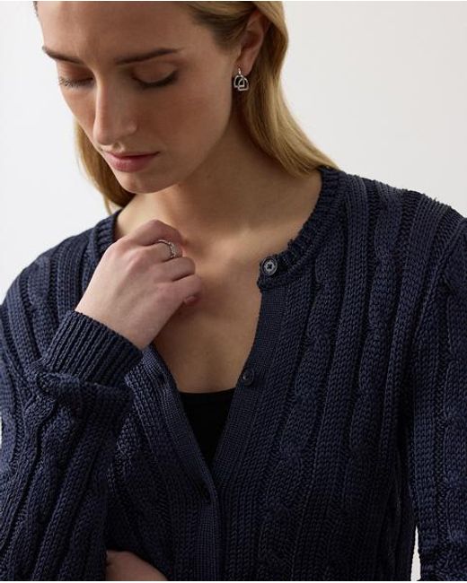 Ralph Lauren Blue Cable-Knit Silk Cropped Cardigan
