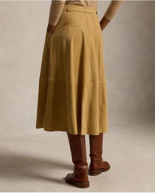 Polo Ralph Lauren Natural Belted Suede A-Line Skirt