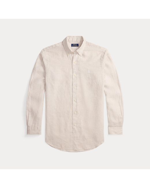 Polo Ralph Lauren Gray Custom Fit Striped Linen Shirt for men