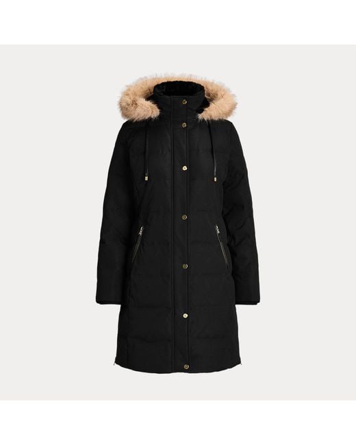 Ralph Lauren Black Faux-fur-trim Hooded Down Coat
