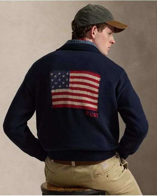 Polo Ralph Lauren Blue Relaxed Fit Flag Cotton Jumper for men