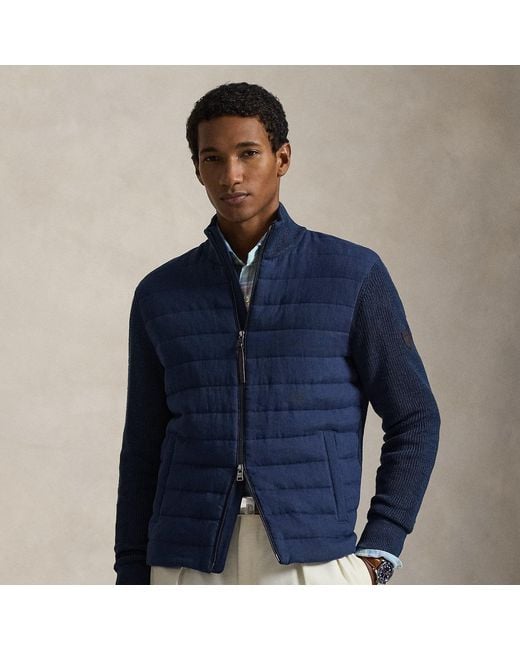 Polo Ralph Lauren Blue Hybrid Linen Full-Zip Jumper for men