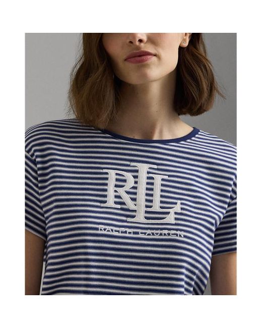 Lauren by Ralph Lauren Blue Logo Striped Interlock Boxer Pyjama Set