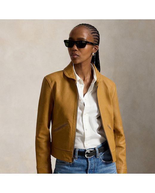 Ralph Lauren Natural Shawl-Collar Leather Jacket