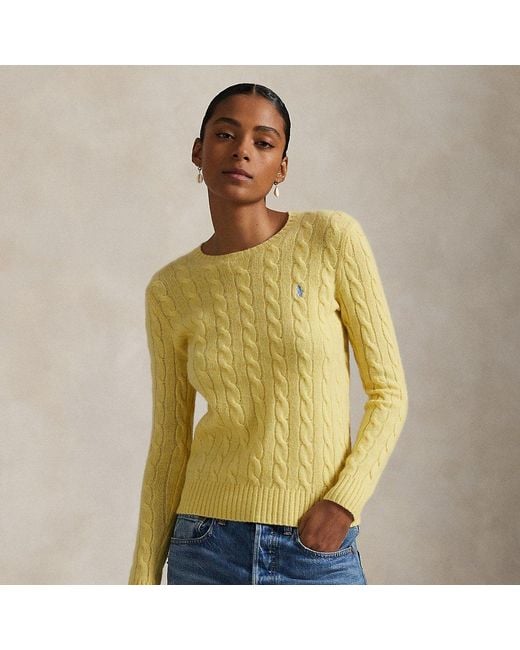 Polo Ralph Lauren Wol-Kasjmier Kabeltrui Met Ronde Hals in het Yellow