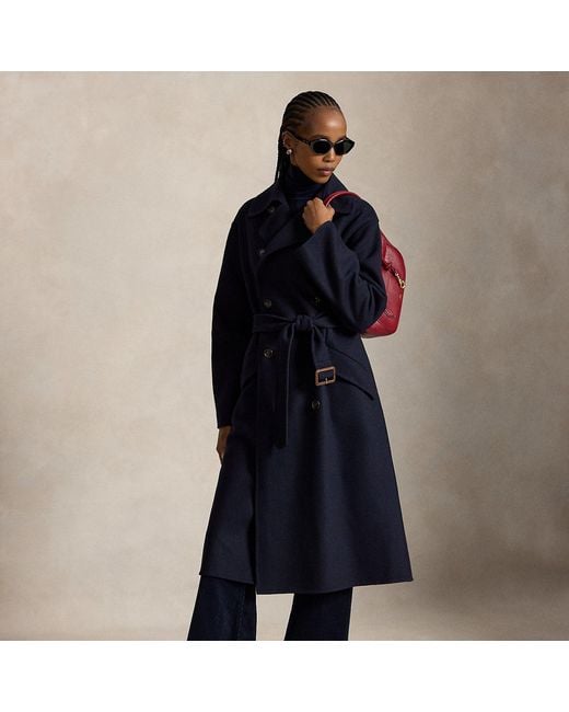 Polo Ralph Lauren Blue Double-Breasted Cashmere Trench Coat