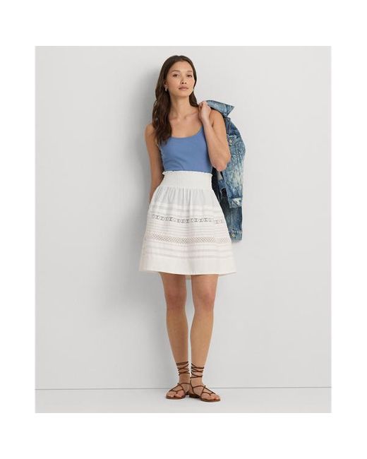 Lauren by Ralph Lauren Blue Ralph Lauren Lace-trim Cotton Broadcloth Miniskirt