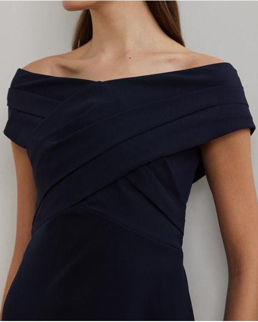 Ralph Lauren Blue Crepe Off-the-shoulder Cocktail Dress