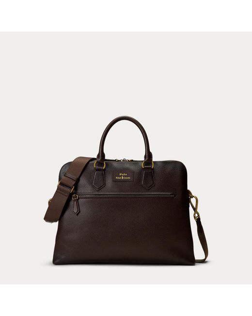 Polo Ralph Lauren Gray Pebbled Leather Commuter Bag for men