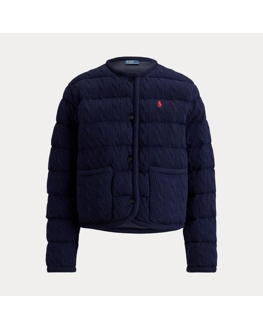 Polo Ralph Lauren Blue Cable Wool-Cashmere Snapped Jacket