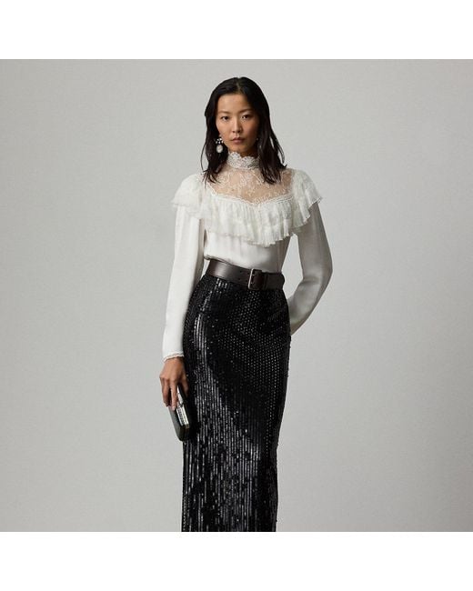Ralph Lauren Winslow Verfraaide Tule Maxirok in het Black