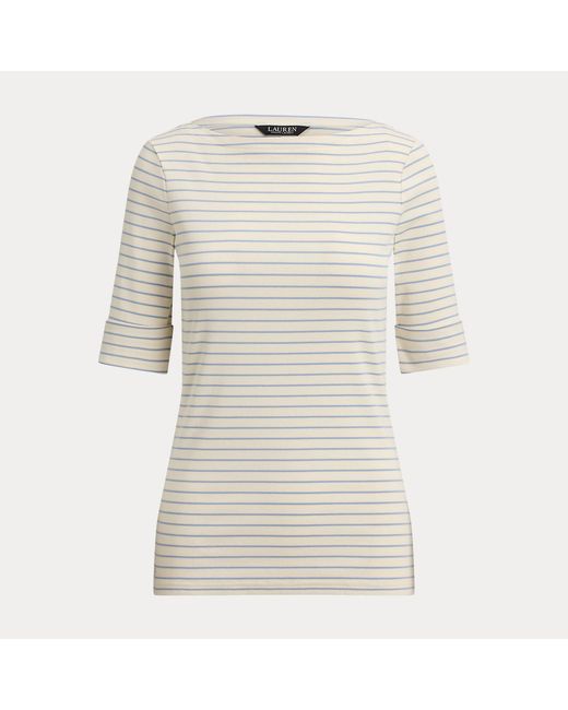 Ralph Lauren Gray Striped Stretch Cotton Boatneck T-Shirt