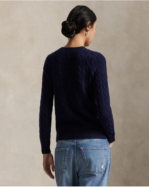 Polo Ralph Lauren Blue Cable Wool-Cashmere Crewneck Sweater