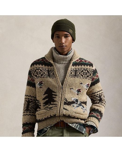 Polo Ralph Lauren Brown Wool-Blend Graphic Full-Zip Jumper for men