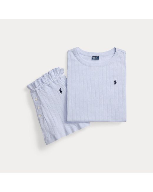 Polo Ralph Lauren Blue Pointelle Cotton Top & Short Sleep Set
