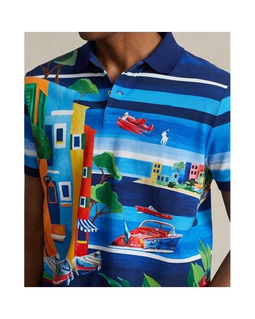 Polo Ralph Lauren Custom Slim Fit Polo-shirt Met Print in het Blue voor heren