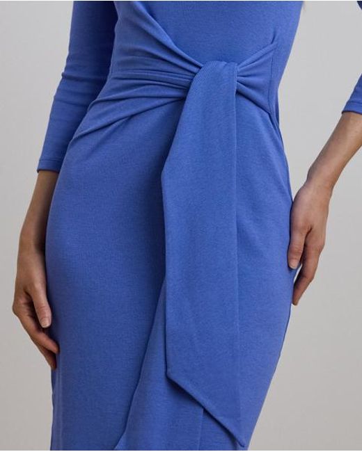 Ralph Lauren Blue Rundhalskleid Mit Bindedetail Vorne