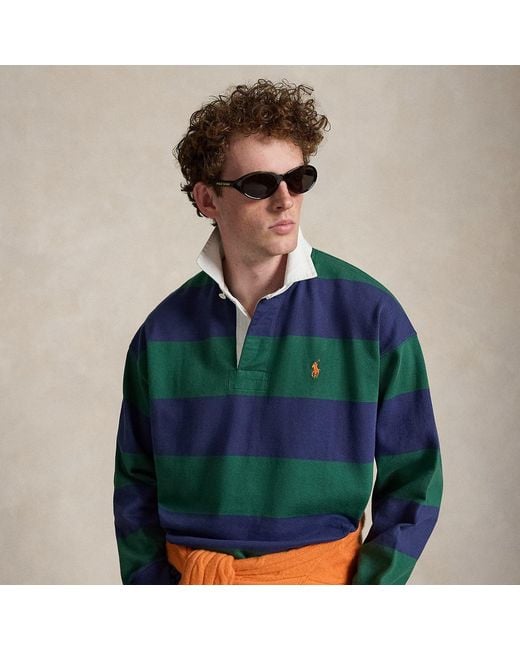 Polo Ralph Lauren Green Big Fit Striped Jersey Rugby Shirt for men