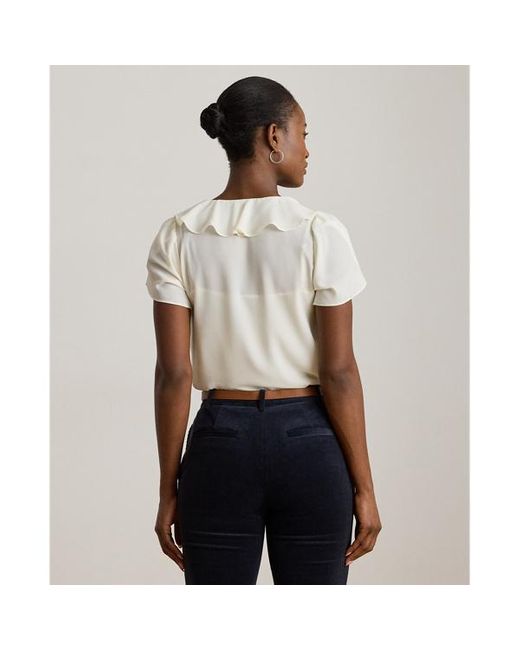 Camicetta in georgette con volant di Ralph Lauren in White