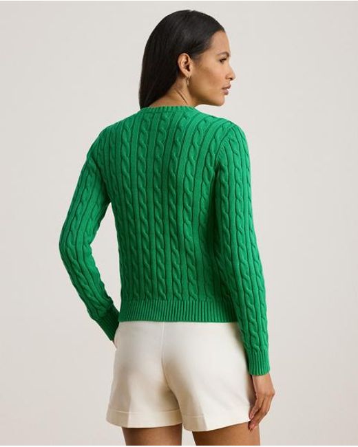 Ralph Lauren Green Baumwollstrickjacke Mit Zopfmuster