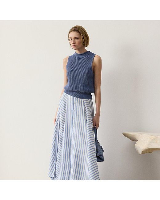 Ralph Lauren Shamus Gestreepte Linnen Maxirok in het Blue